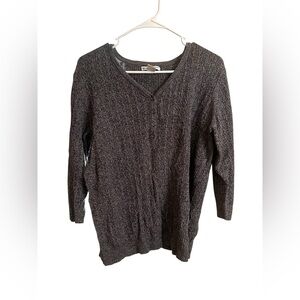 EUC Rebecca Malone Dark Grey Ribber Knit 3/4 Long Sleeved Sweater, Sz Large